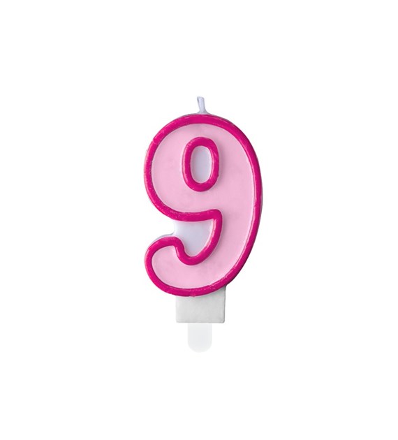 Birthday candle Number 9, pink,7cm (1 pc)