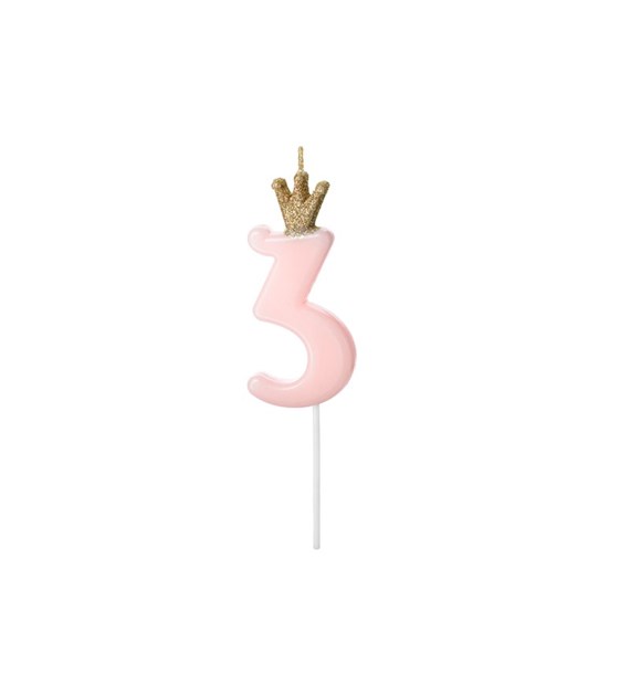 Birthday candle Number 3, light pink,9.5cm (1 pc)