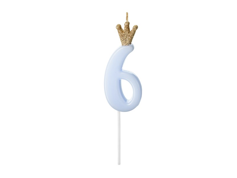 Birthday candle Number 6, light blue,9.5cm (1 pc)